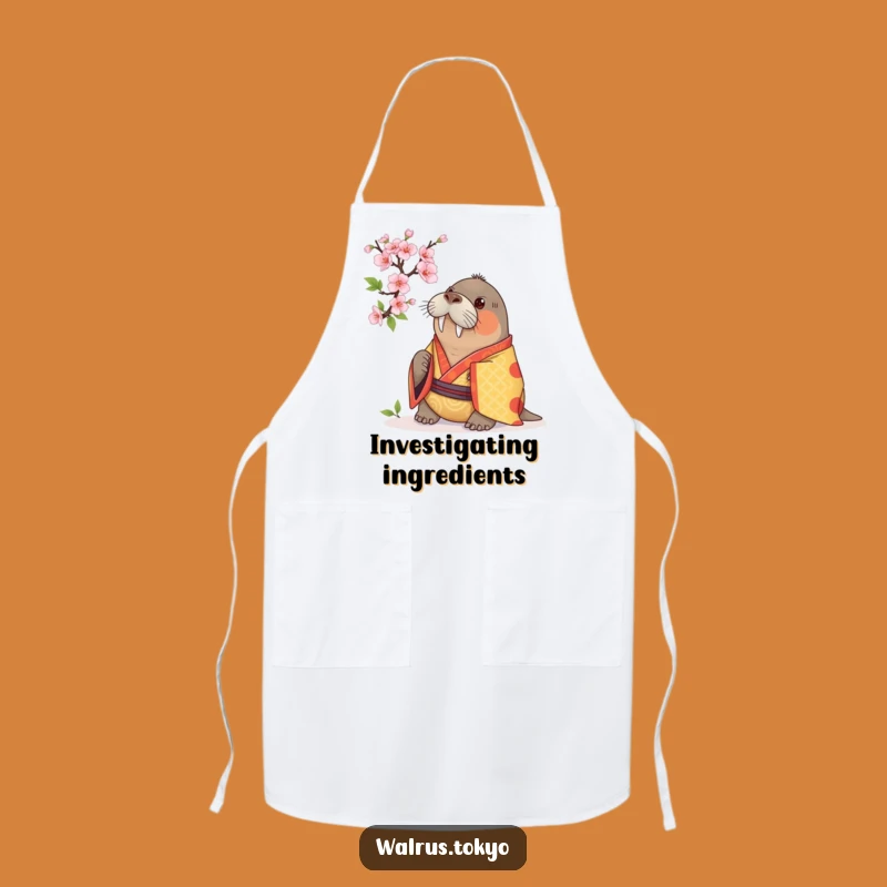 Funny Walrus Kimono Apron: Examine Blossoms Gracefully, a Curious Kitchen Gift