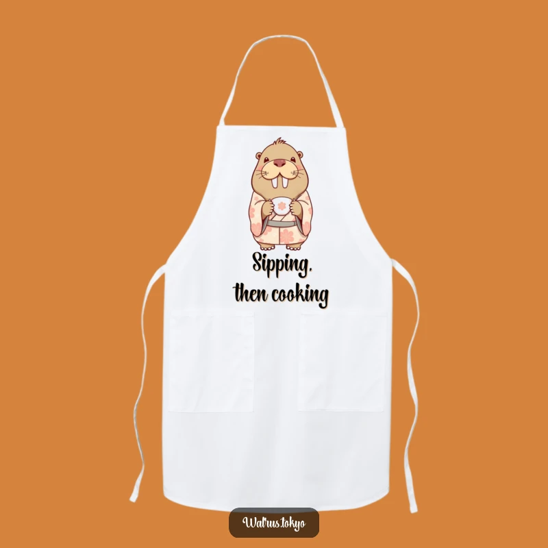 Funny Walrus Kimono Apron: Sip Tea Gracefully, a Delightful Kitchen Gift