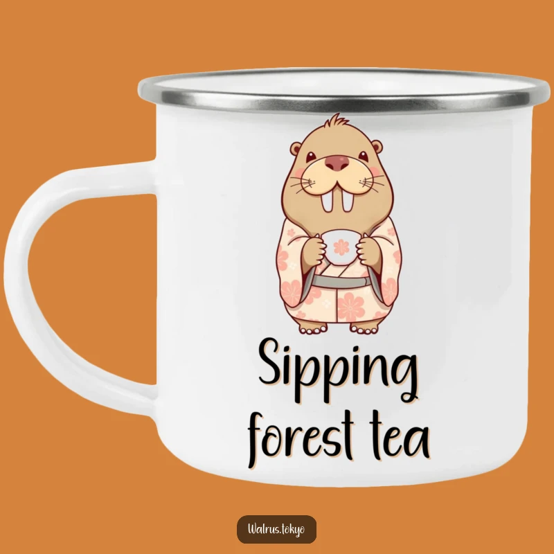Funny Walrus Kimono Camping Mug: Tea Time Delight on Adventures, Humorous Gift