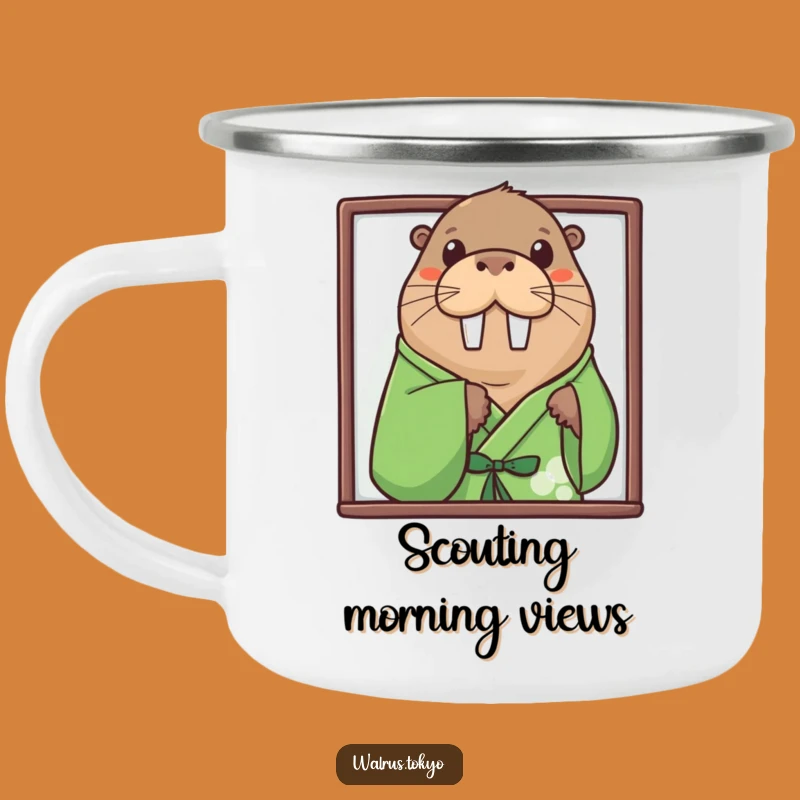 Funny Curious Walrus Camping Mug: Playful Humor for Adventures, Unique Gift