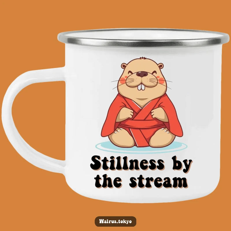 Funny Red Kimono Walrus Camping Mug: Peaceful Humor for Outdoor Serenity, Unique Gift