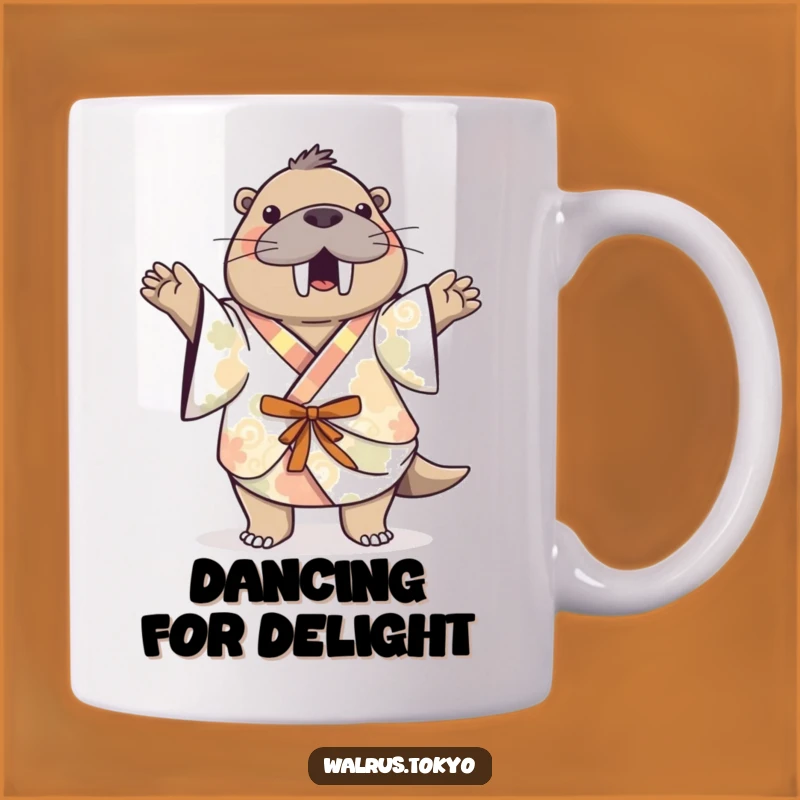 Funny Happy Dance Walrus Mug: Playful Humor in a Kimono, Perfect Gift