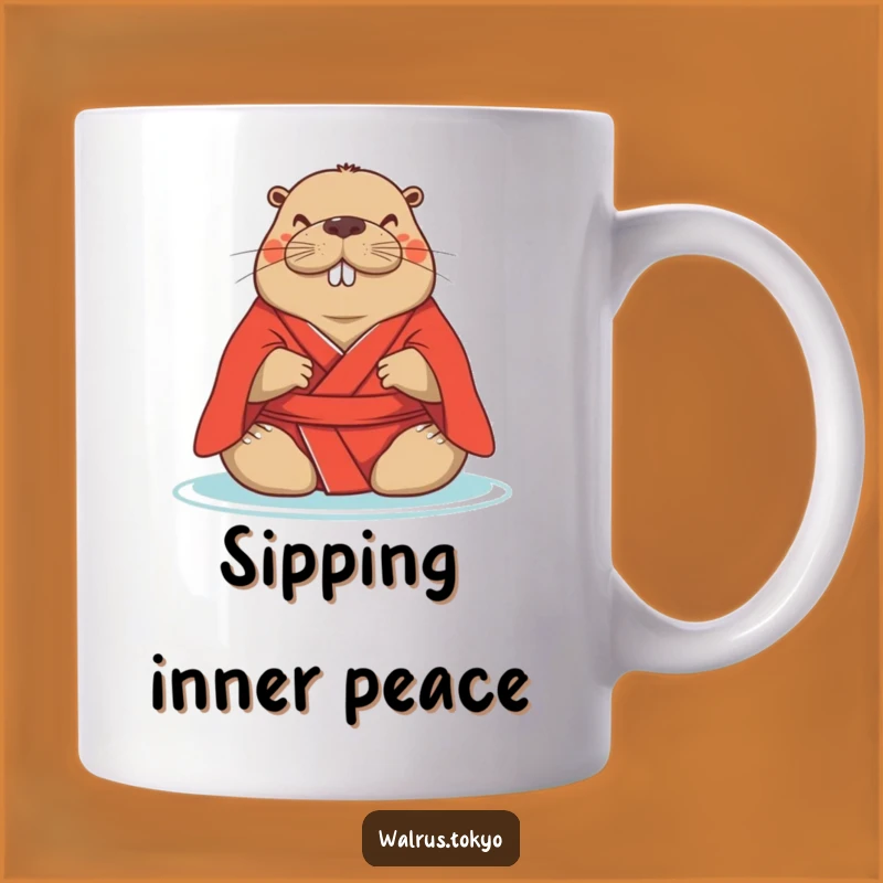 Funny Red Kimono Walrus Mug: Peaceful Humor for Your Calm Moments, Perfect Gift
