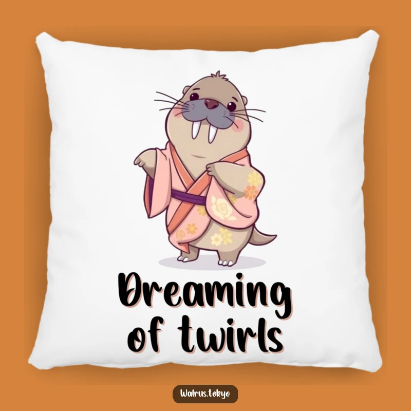 Funny Silk Kimono Walrus Pillow: Gentle Spin for Playful, Cozy Humor
