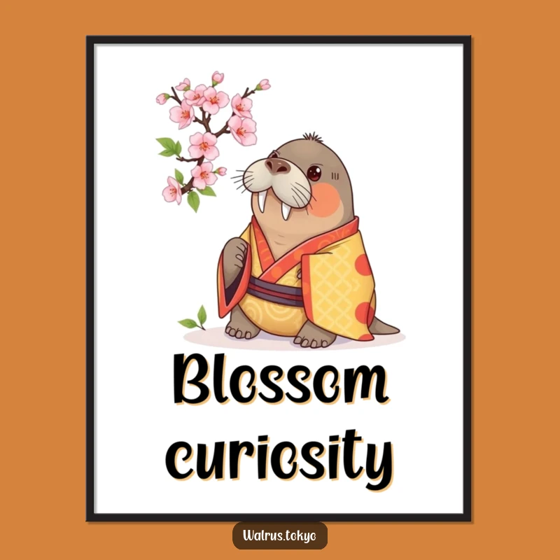 Funny Walrus Kimono Blossom Digital Art: Curious Grace for Instant Decor