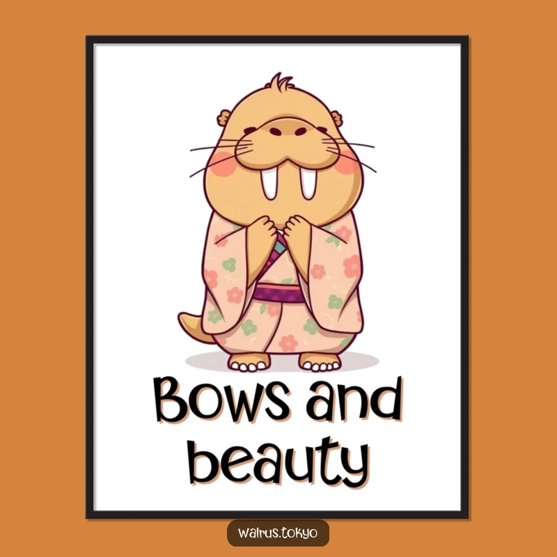 Funny Walrus Kimono Bow Digital Art: Graceful Humor for Instant Wall Decor