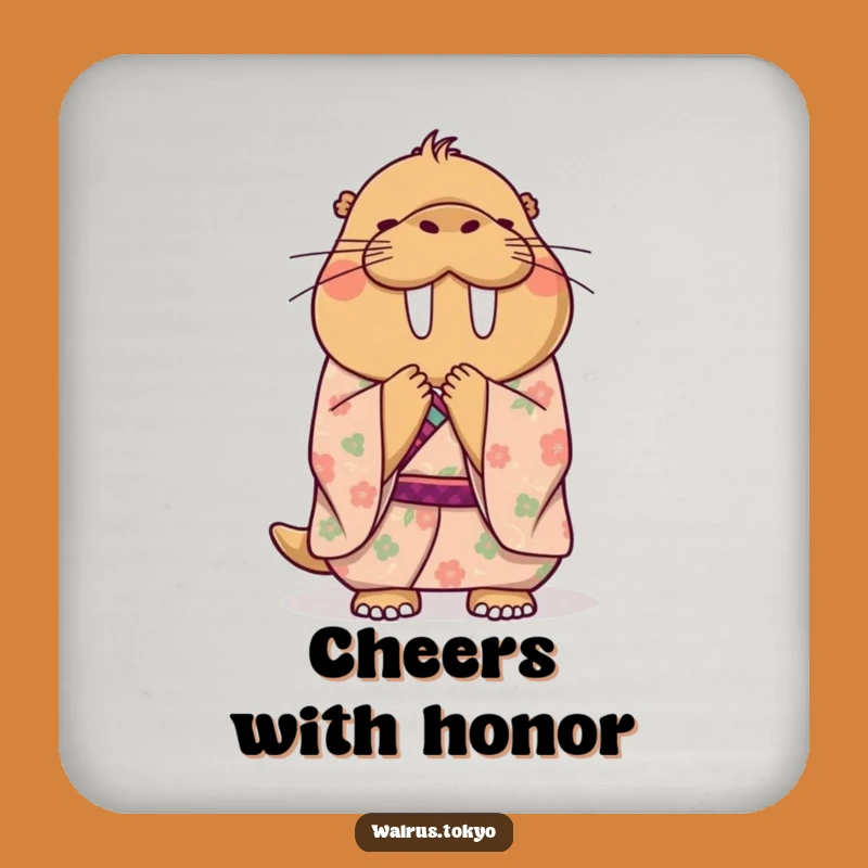Funny Walrus Kimono Coaster Set: Protect Surfaces with Polite, Graceful Humor