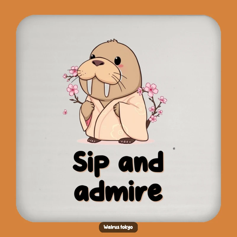Funny Curious Walrus Kimono Coaster - Blossom Gazing Decor