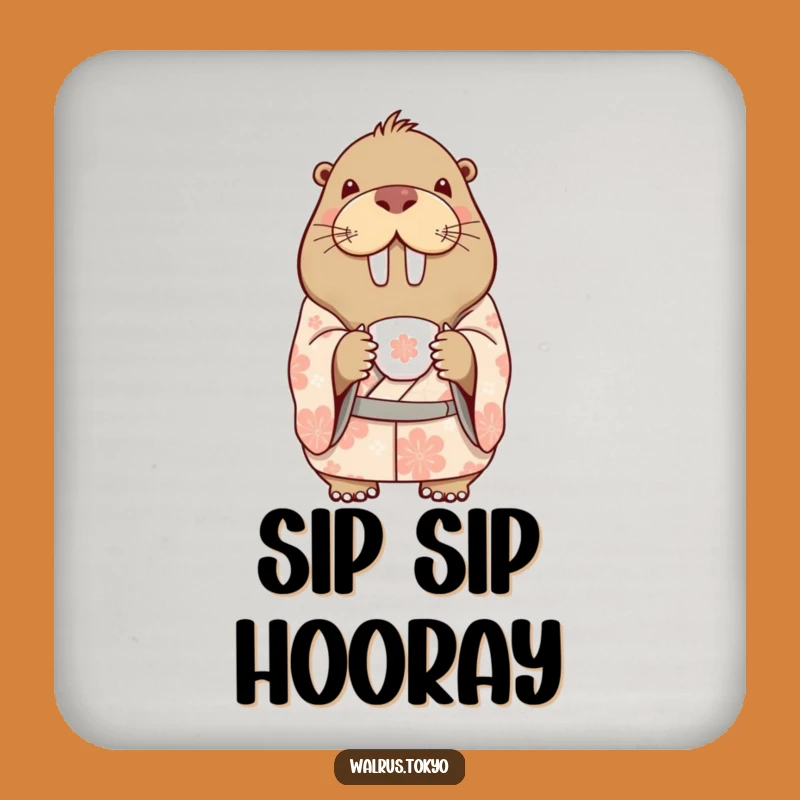 Funny Walrus Kimono Coaster Set: Delicate Tea Humor for Your Table