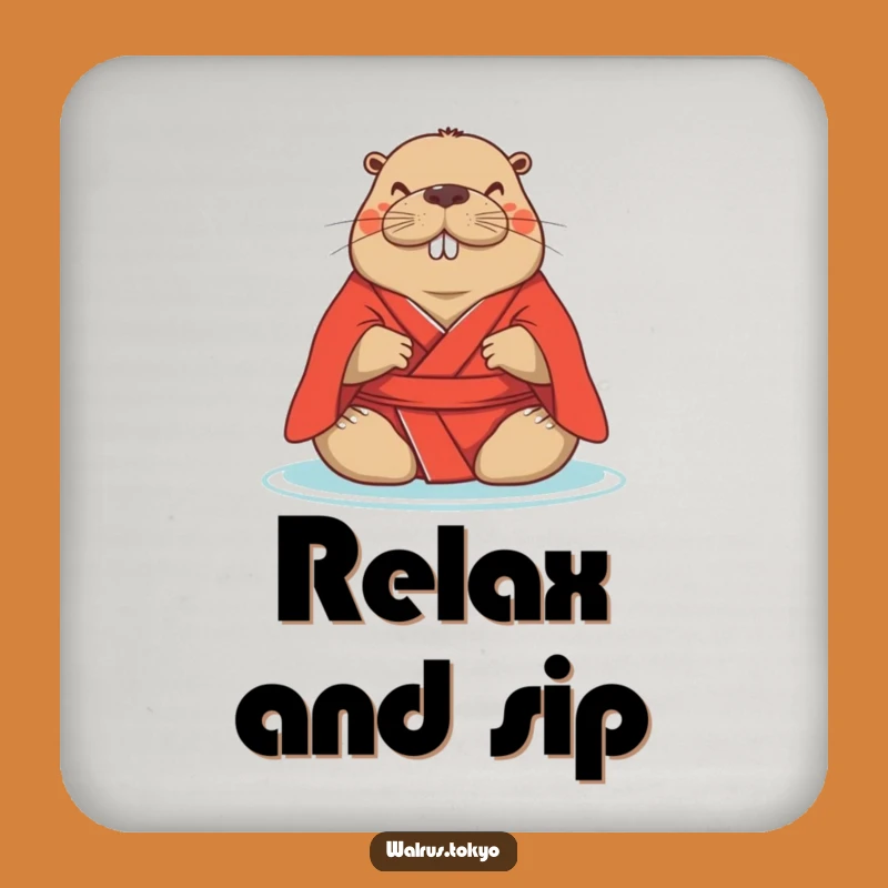 Funny Red Kimono Walrus Coasters: Protect Surfaces with Serene Humor, Set of Gifts