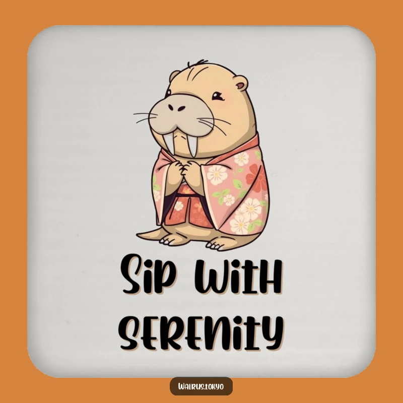 Funny Floral Kimono Walrus Coasters: Protect Surfaces with Elegant Humor, Set of Gifts