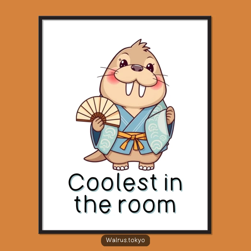 Funny Blue Kimono Walrus Fan Poster: Bring Joyful Art and Humor to Your Walls