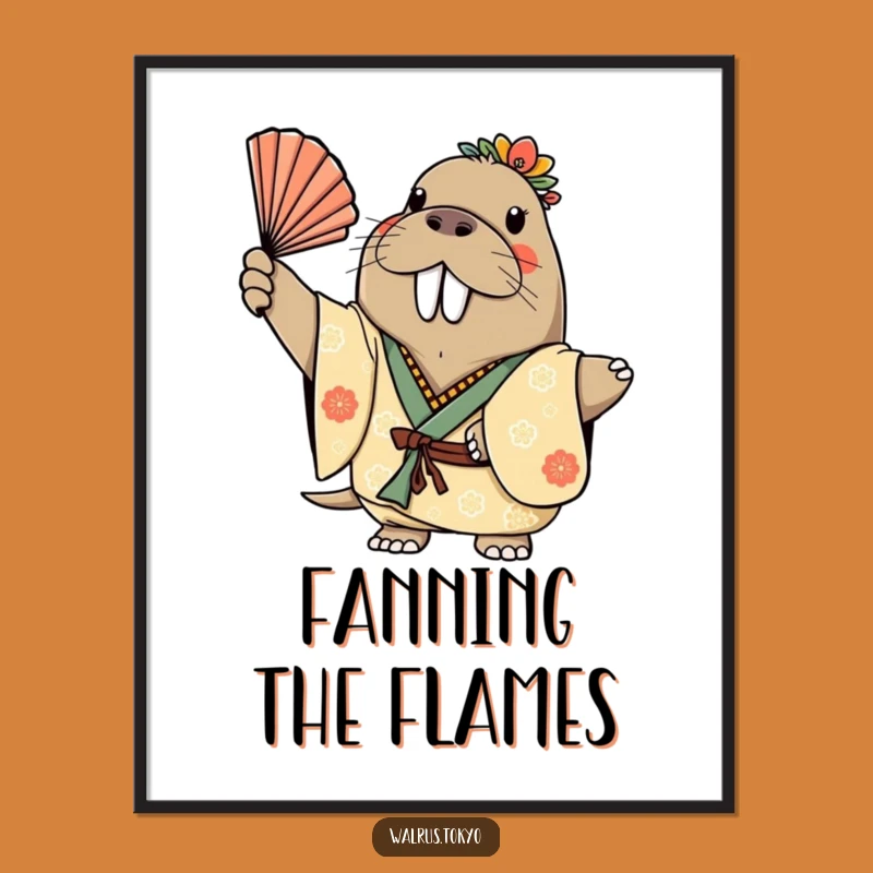 Funny Walrus Kimono Fan Poster: Cheerful Grace to Brighten Your Walls, Great Gift