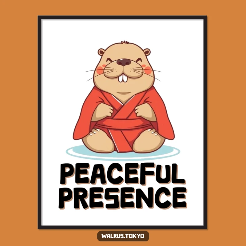 Funny Red Kimono Walrus Poster: Serene Art and Humor for Your Peaceful Space