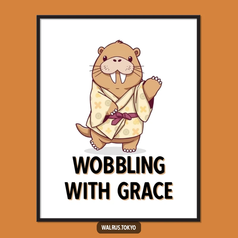 Funny Playful Walrus Kimono Poster - Dancing Wildlife Art