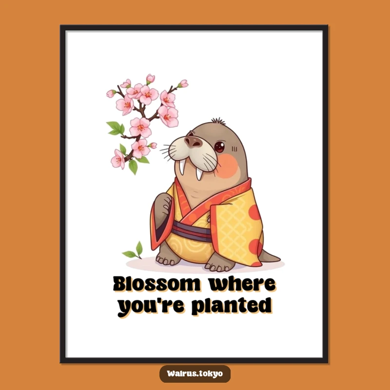 Free Printable Wall Art: Curious Walrus Kimono Blossom Digital Download