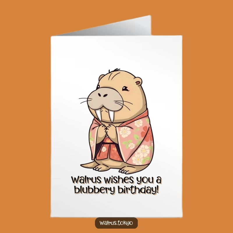 Free Printable Walrus Kimono Birthday Card: Funny Downloadable Gift for Her