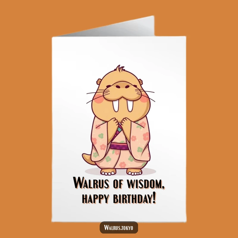 Free Printable Birthday Card: Funny Walrus Bowing Kimono Downloadable Gift