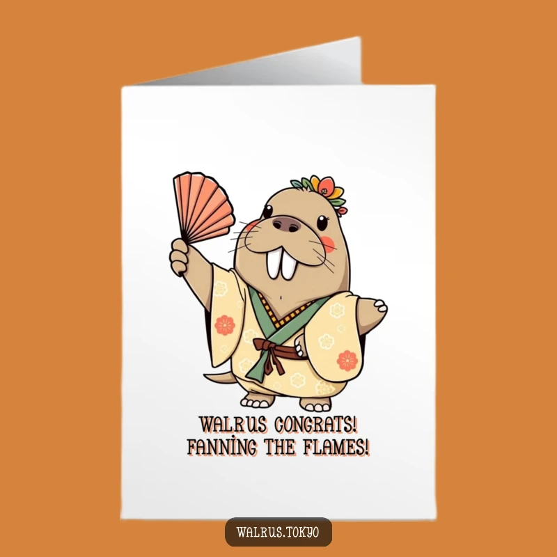Free Printable Congrats Card: Happy Walrus Kimono Fan Downloadable Gift