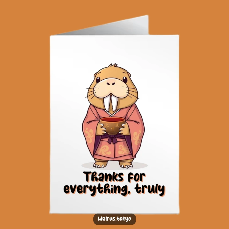 Free Printable Thank You Card: Walrus Kimono Tea Appreciation Funny Downloadable Greeting