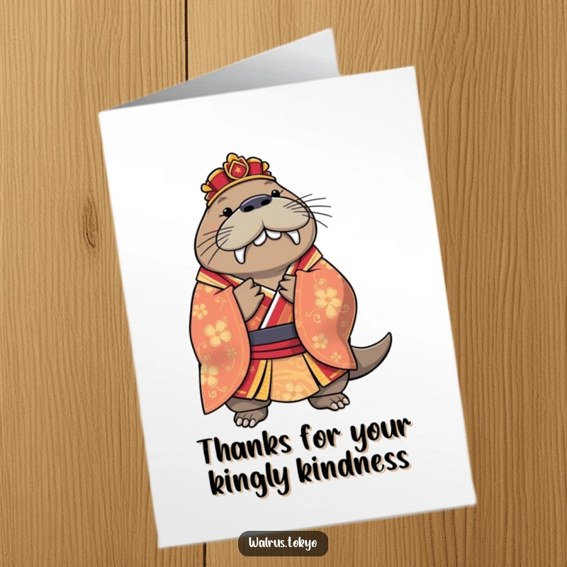 Funny Free Printable Thank You Card: A regal walrus in a beautiful kimono performs a deep, thankful bow.