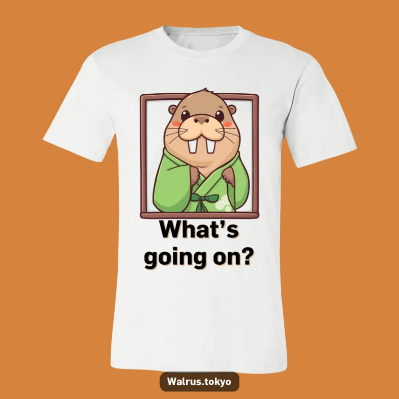 Funny Curious Walrus Green Kimono T-Shirt: Playful Peek-a-Boo Humor, Great Gift