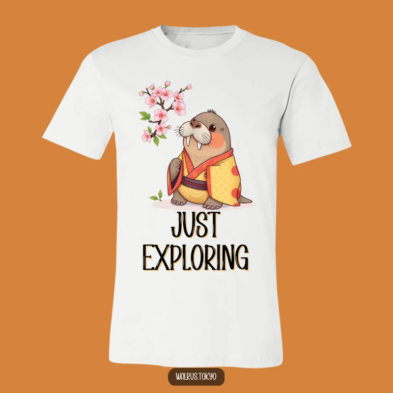 Funny Vibrant Kimono Walrus T-Shirt: Curious Blossom Exploration, a Joyful Gift