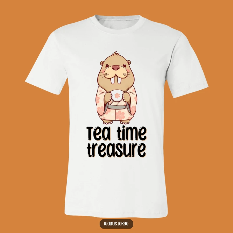 Funny Walrus Tea Time T-Shirt: Patterned Kimono Delight, a Humorous Gift