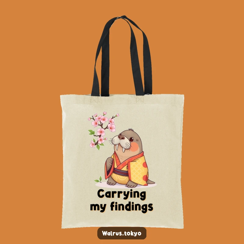 Funny Curious Walrus Blossom Tote Bag: Carry Kimono Charm and Discovery