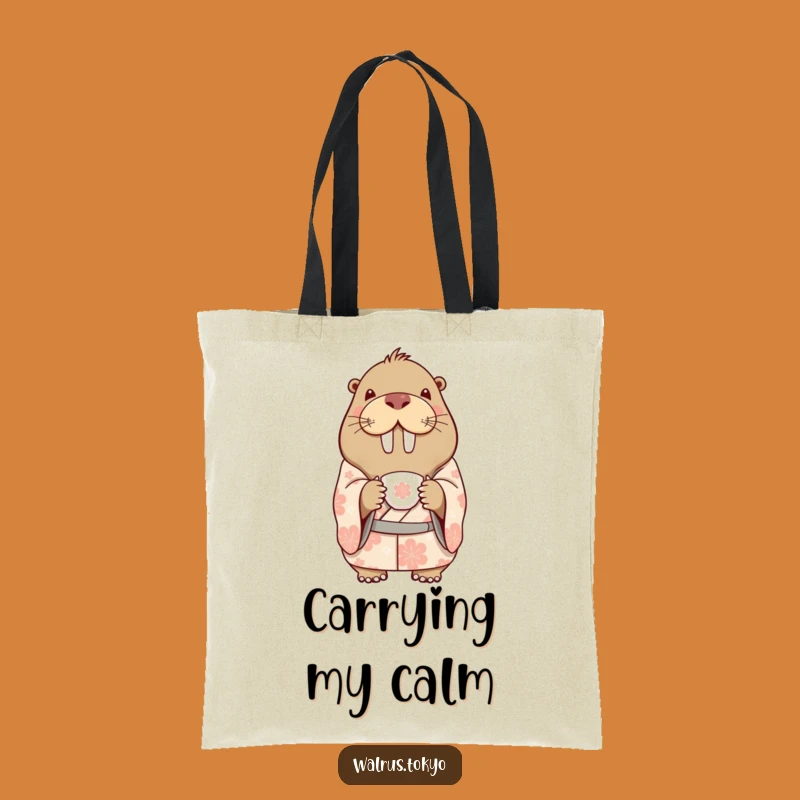 Funny Delighted Walrus Tea Tote Bag: Carry Kimono Charm and Humor