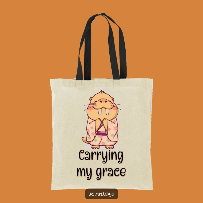 Funny Floral Kimono Walrus Tote Bag: Carry Your Laughs Gracefully, a Perfect Gift